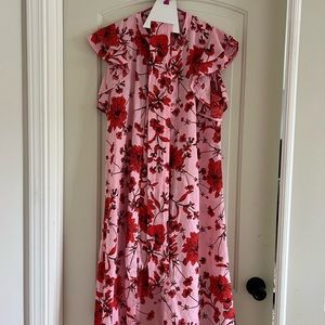 Zara Pink and Red Linen Dress